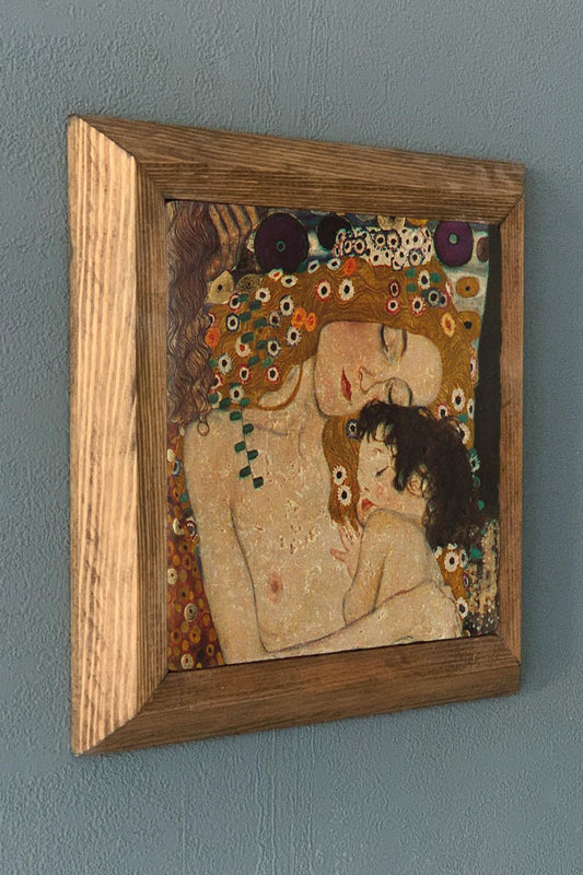 Gustav Klimt Solid Framed Stone Painting-Wall Decor- 11" x 11"