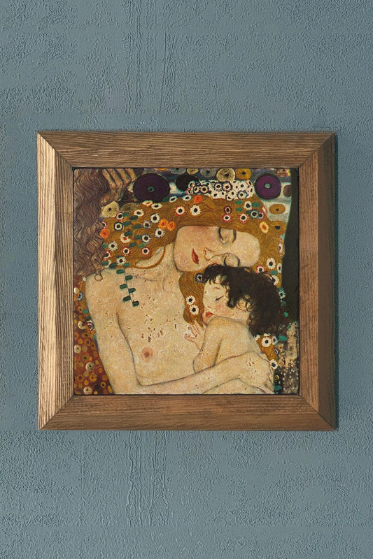 Gustav Klimt Solid Framed Stone Painting-Wall Decor- 11" x 11"