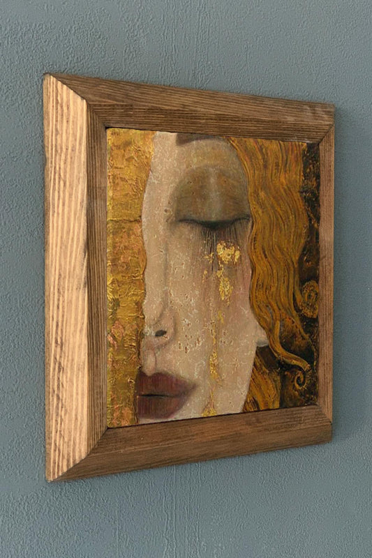 Solid Framed Crying Girl Gustav Klimt Stone Painting - Panel - 11" x 11" - WALL DECOR