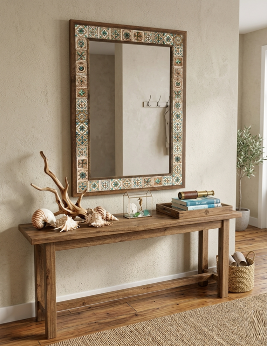 WOOD FRAMED PATTERN TILE STONE MIRROR GIFT FOR FRIENDS/ AYN-066