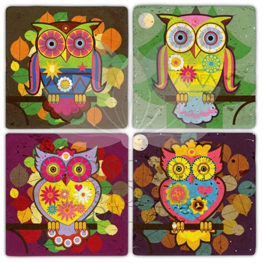 TAWN OWL 4-Piece NATURAL STONE COASTERS / BA225 (COASTER)