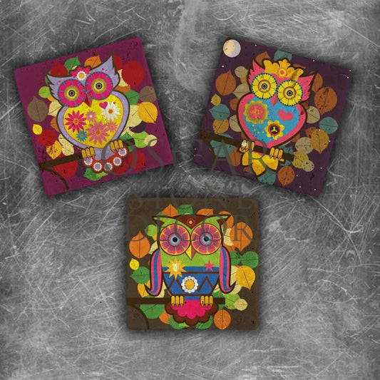 TAWNED OWL NATURAL STONE MAGNET SET / MG-039