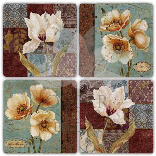 ANEMONE 4-Piece NATURAL STONE COASTERS / BA274 (COASTER)