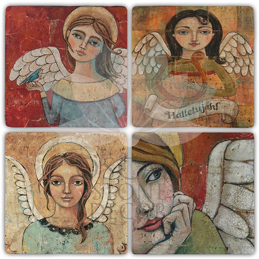 ANGELWOMAN 4-Piece NATURAL STONE COASTERS / BA456 (COASTER)