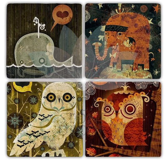 ANIMAL ART 4-Piece NATURAL STONE COASTERS / BA074 (COASTER)