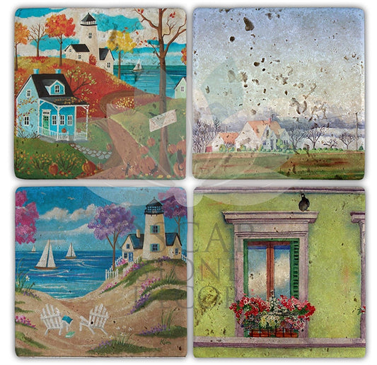 ART HOME 4-Piece NATURAL STONE COASTERS / BA130 (COASTER)