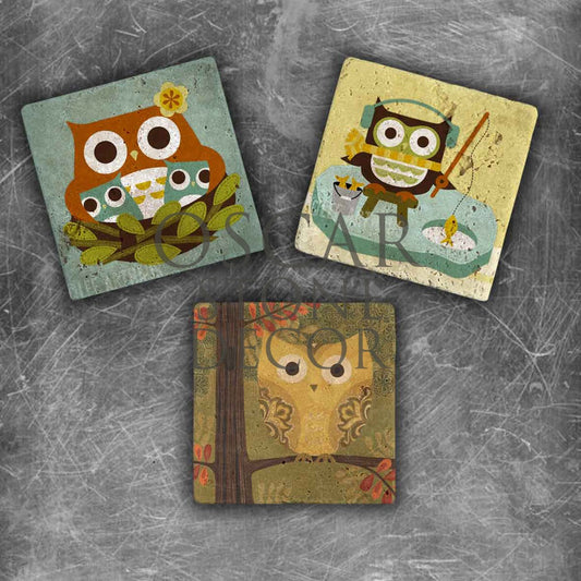 HUNTER OWL NATURAL STONE MAGNET SET / MG-028