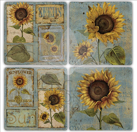 SUNFLOWER 4-Piece NATURAL STONE COASTERS / BA216 (COASTER)