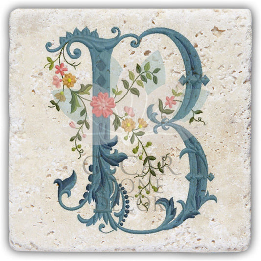 LETTER B SINGLE NATURAL STONE COASTER / BA-B4 (COASTER)