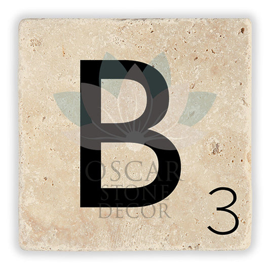 LETTER B SINGLE NATURAL STONE COASTER / BA-B2 (COASTER)