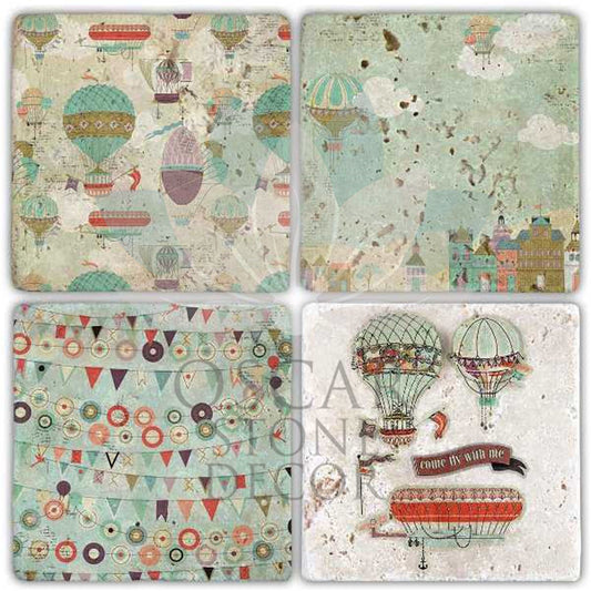 BALLON IN THE FLY 4-Piece NATURAL STONE COASTERS / BA248 (COASTER)