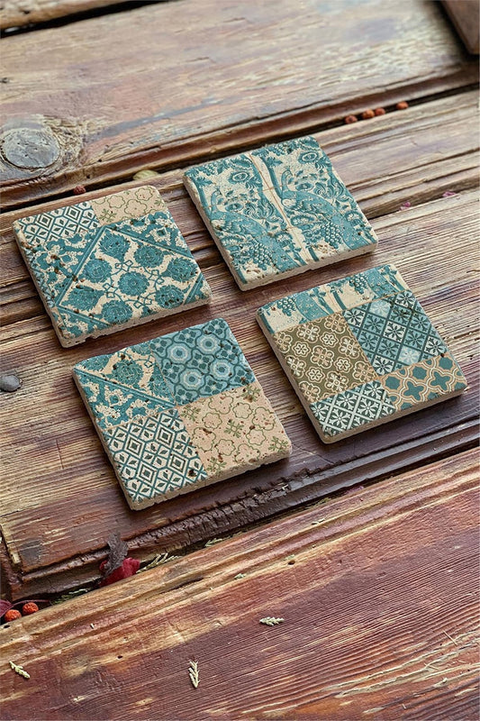 Printed Natural Stone Coasters Set of 4 Pattern Tile