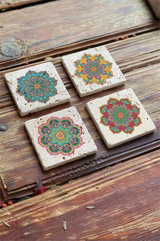 Printed Natural Stone Coasters Set of 4 Pattern Tile