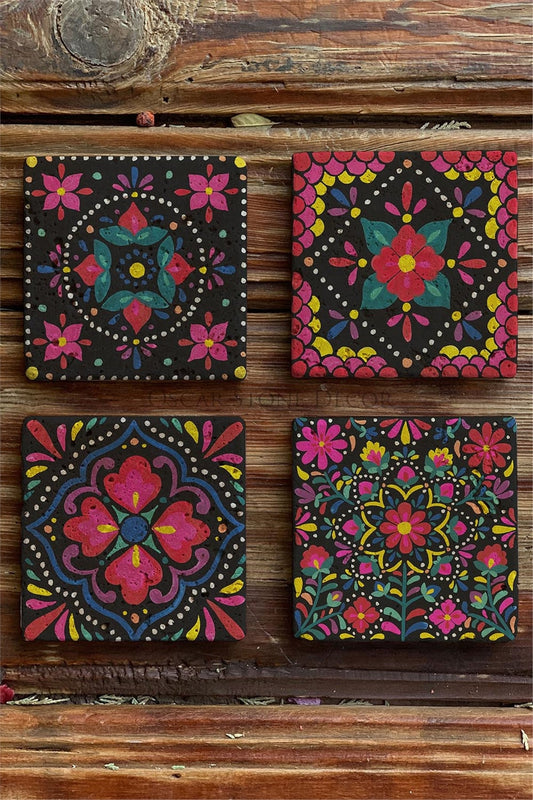 Printed Natural Stone Coasters Set of 4 Pattern Tile