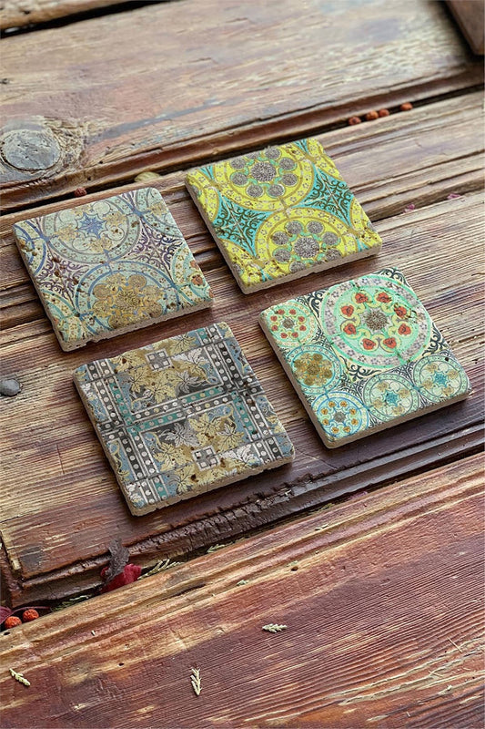 Printed Natural Stone Coasters Set of 4 Pattern Tile