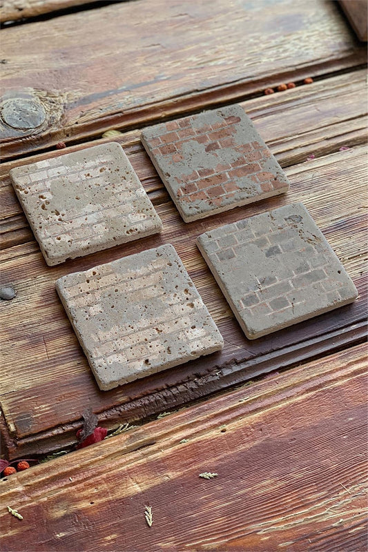 Printed Natural Stone Coasters Set of 4 Pattern Tile