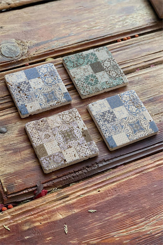 Printed Natural Stone Coasters Set of 4 Pattern Tile