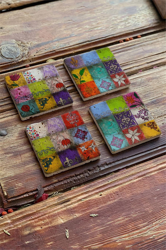 Printed Natural Stone Coasters Set of 4 Pattern Tile