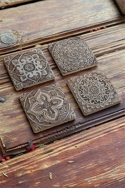 Printed Natural Stone Coasters Set of 4 Pattern Tile