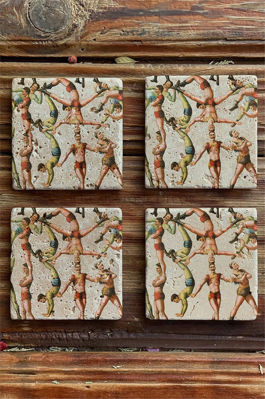 Printed Natural Stone Coasters Set of 4 Pattern Tile