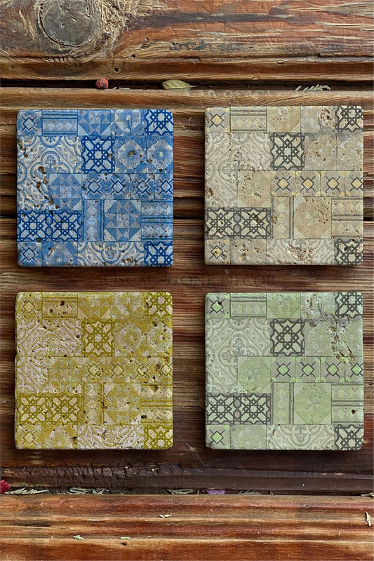 Printed Natural Stone Coasters Set of 4 Pattern Tile