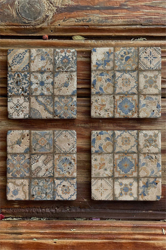 Printed Natural Stone Coasters Set of 4 Pattern Tile