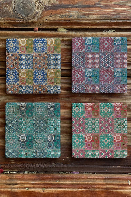 Printed Natural Stone Coasters Set of 4 Pattern Tile