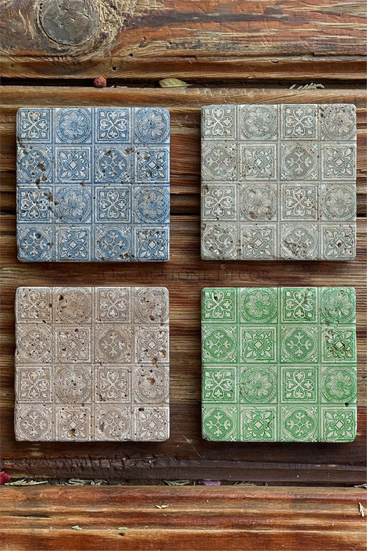 Printed Natural Stone Coasters Set of 4 Pattern Tile
