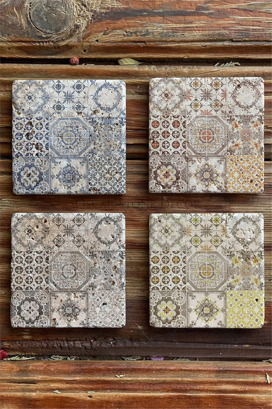 Printed Natural Stone Coasters Set of 4 Pattern Tile