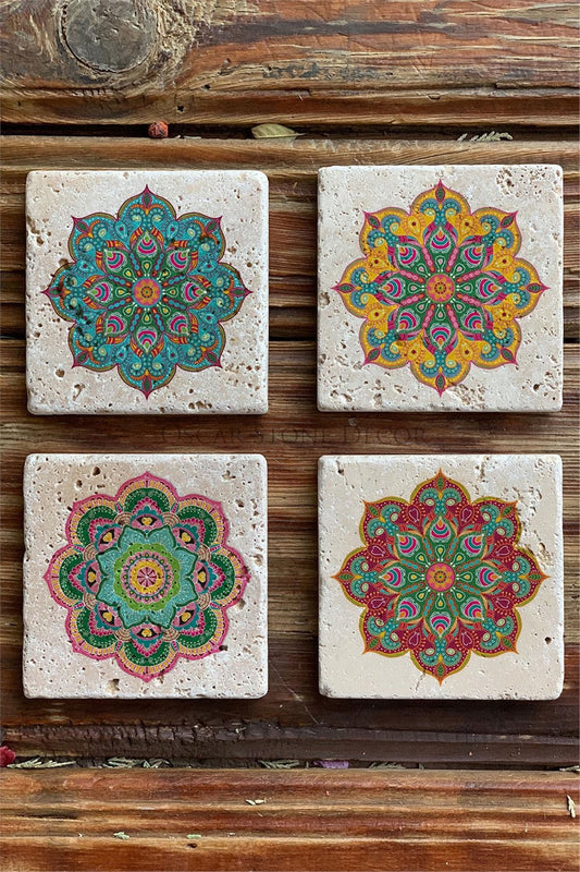 Printed Natural Stone Coasters Set of 4 Pattern Tile