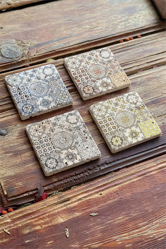 Printed Natural Stone Coasters Set of 4 Pattern Tile
