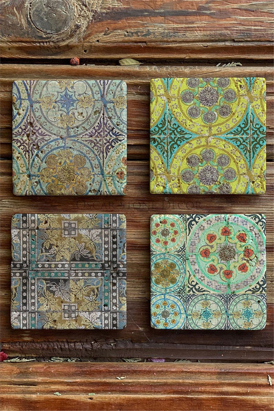 Printed Natural Stone Coasters Set of 4 Pattern Tile