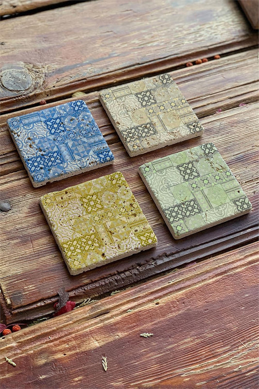 Printed Natural Stone Coasters Set of 4 Pattern Tile