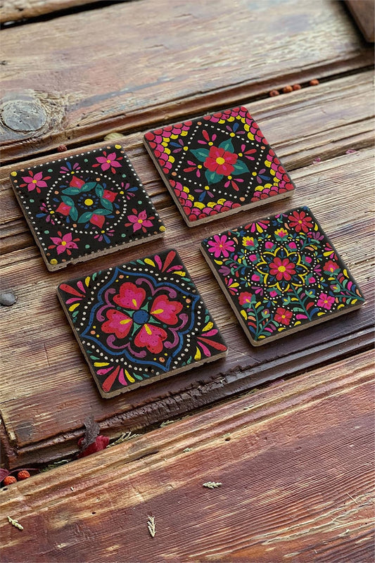 Printed Natural Stone Coasters Set of 4 Pattern Tile