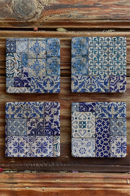 Printed Natural Stone Coasters Set of 4 Pattern Tile