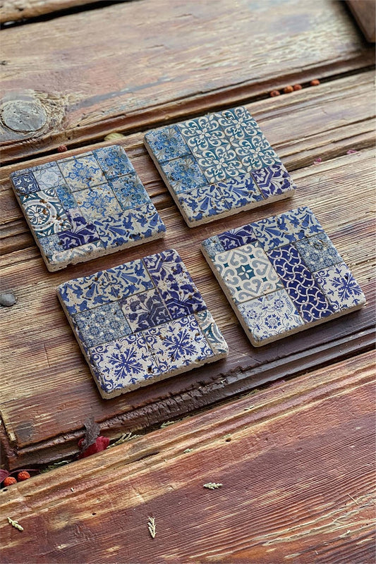 Printed Natural Stone Coasters Set of 4 Pattern Tile