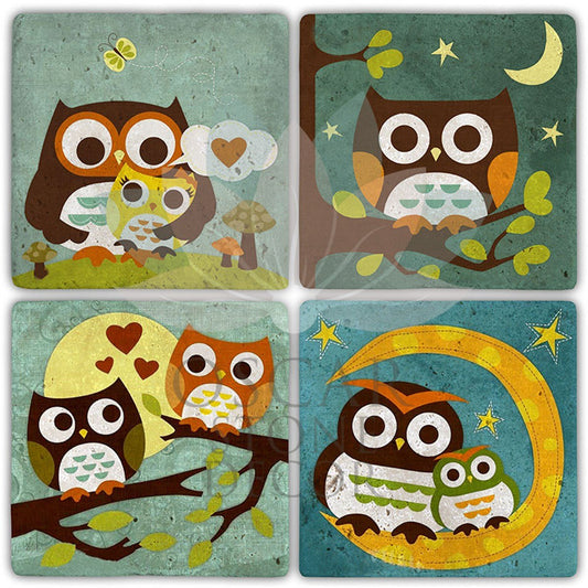 OWL HALLERİ 4-Piece NATURAL STONE COASTERS / BA382 (COASTER)