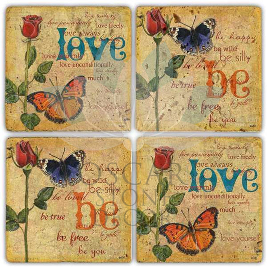 BE LOVE 4-Piece NATURAL STONE COASTERS / BA255 (COASTER)