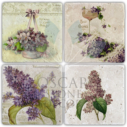 BEST WISHES 4-Piece NATURAL STONE COASTERS / BA419 (COASTER)