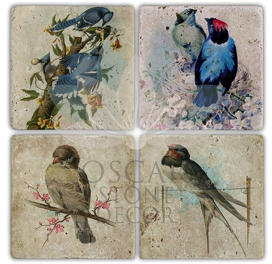 BIRD 2 PACK OF 4 NATURAL STONE COASTERS / BA125 (COASTER)