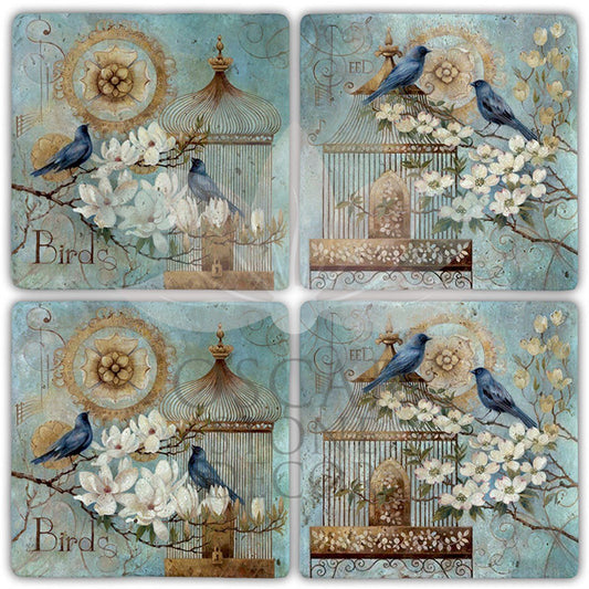 BIRDCAGE 4-Piece NATURAL STONE COASTERS / BA373 (COASTER)