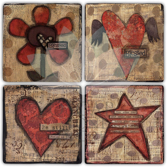 BLESSED 4-Piece NATURAL STONE COASTERS / BA423 (COASTER)