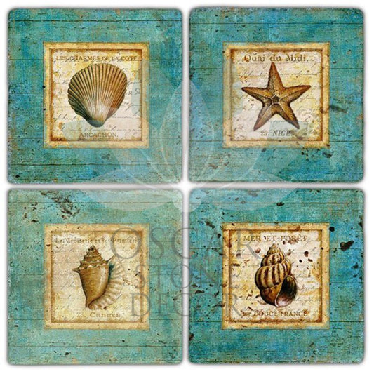 BLUE COAST 4-Piece NATURAL STONE COASTERS / BA233 (COASTER)