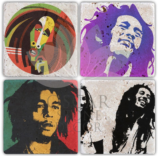 BOB MARLEY 4-Piece NATURAL STONE COASTERS / BA040 (COASTER)