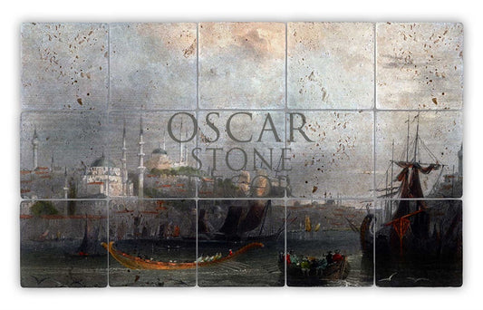SHIPS IN THE BOSPHORUS NATURAL STONE TABLE / TT081 (STONE TABLE)
