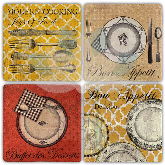 BON APPETIT 4-Piece NATURAL STONE COASTERS / BA479 (COASTER)
