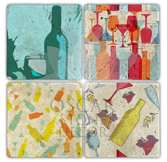 BOTTLES 4-Piece NATURAL STONE COASTERS / BA144 (COASTER)