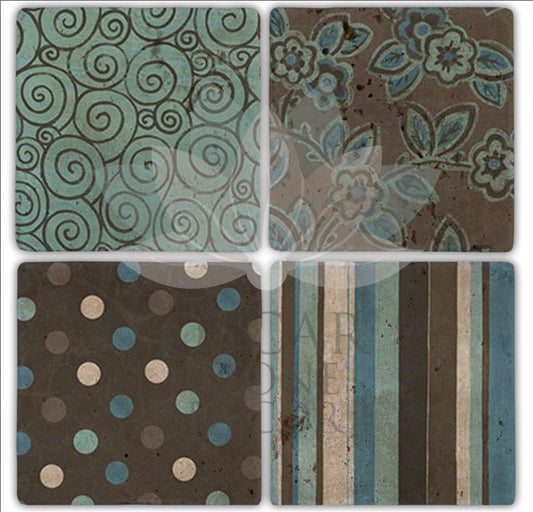 BROWN PATTERN 4-Piece NATURAL STONE COASTERS / BA154 (COASTER)