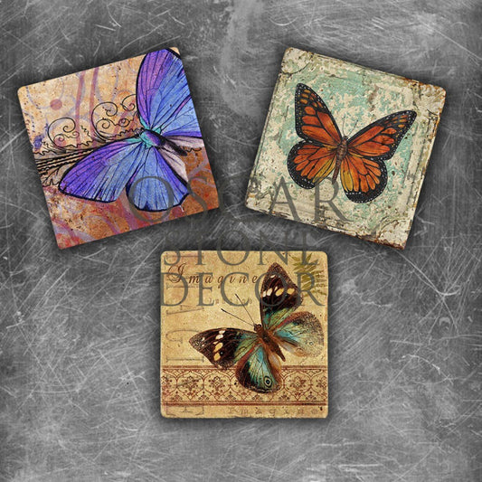 BUTTERFLY SET NATURAL STONE MAGNET SET / MG-081