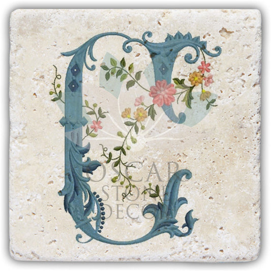 LETTER C SINGLE NATURAL STONE COASTER / BA-C4 (COASTER)